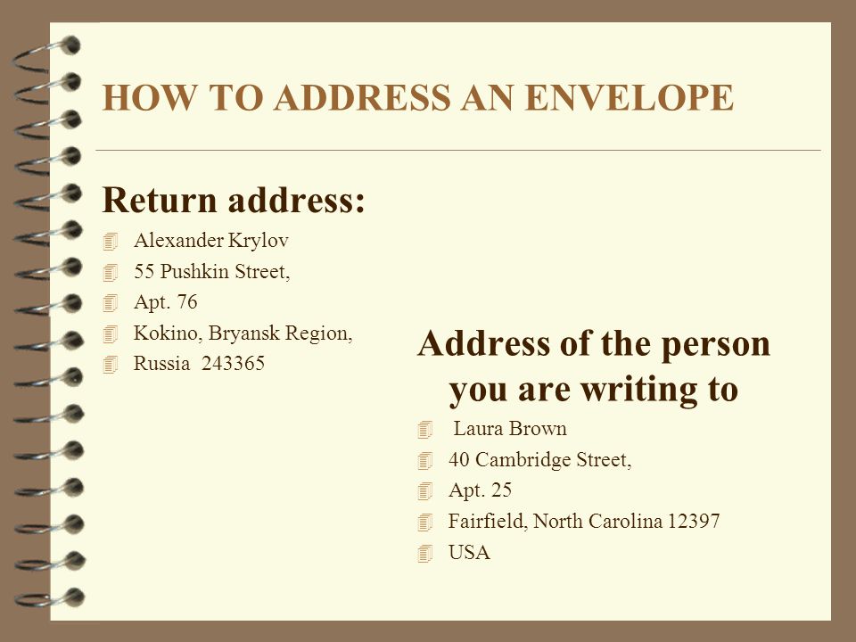 Correct address formats & envelope layouts